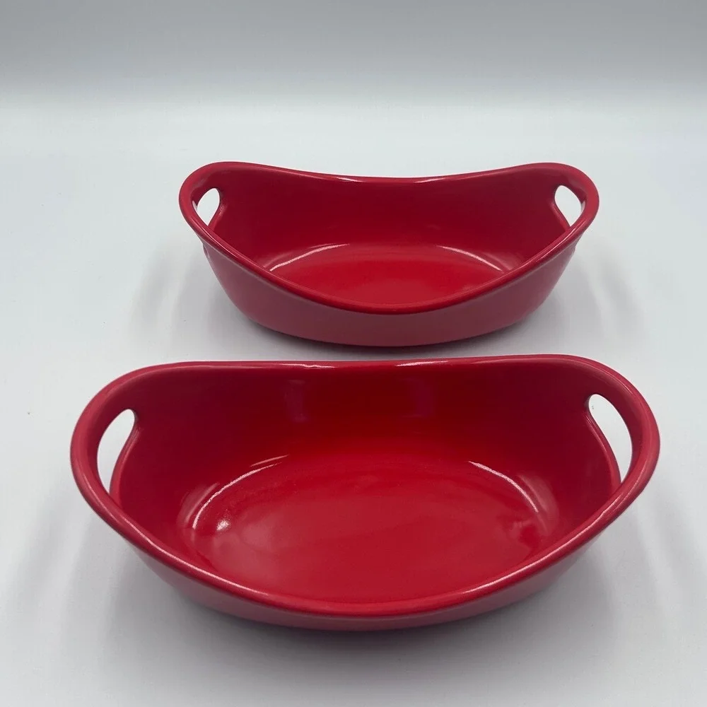 Rachael Ray Red Stoneware 12 oz Oval Au Gratin Baking Dishes Set of 2 G014